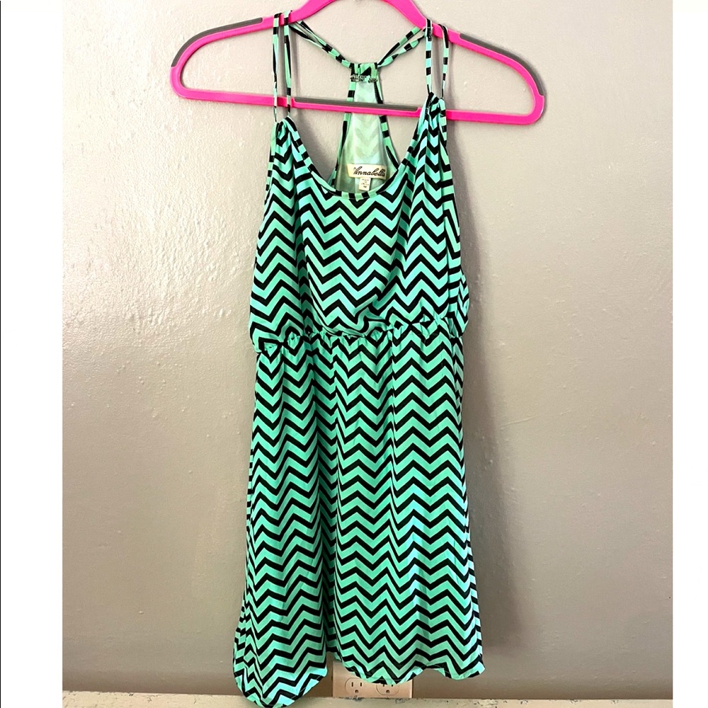 Turquoise and black chevron dress